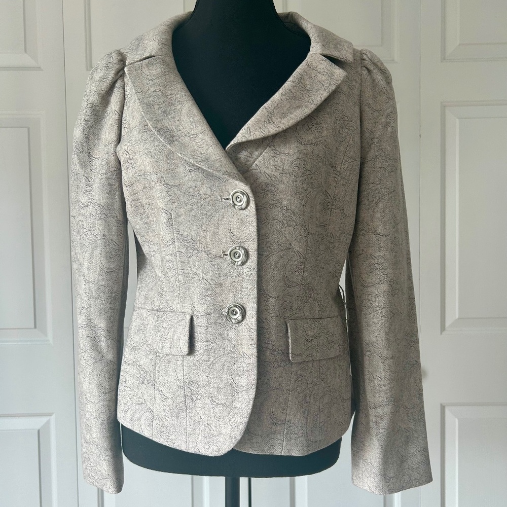 White House Black Market Grey Wool Blazer Size 8